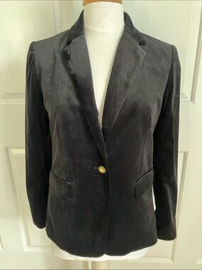 Adrienne Vittadini Black Velvet Single-Button Blazer